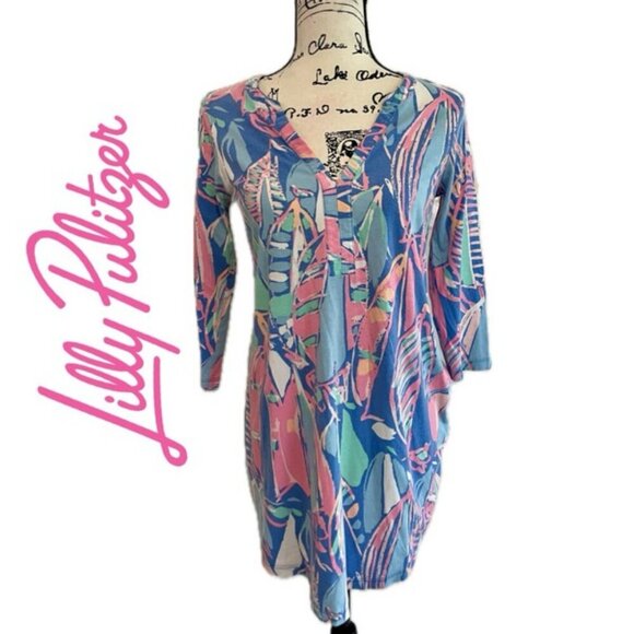 LILY PULITZER OUT OF THE SEA COTTON DRESS SZ SMALL COLOFUL COQUETTE DRESS - Picture 1 of 16